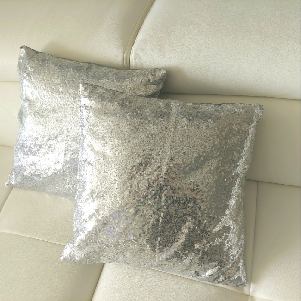 Decorative sequin silver through pillows.Set of 2.